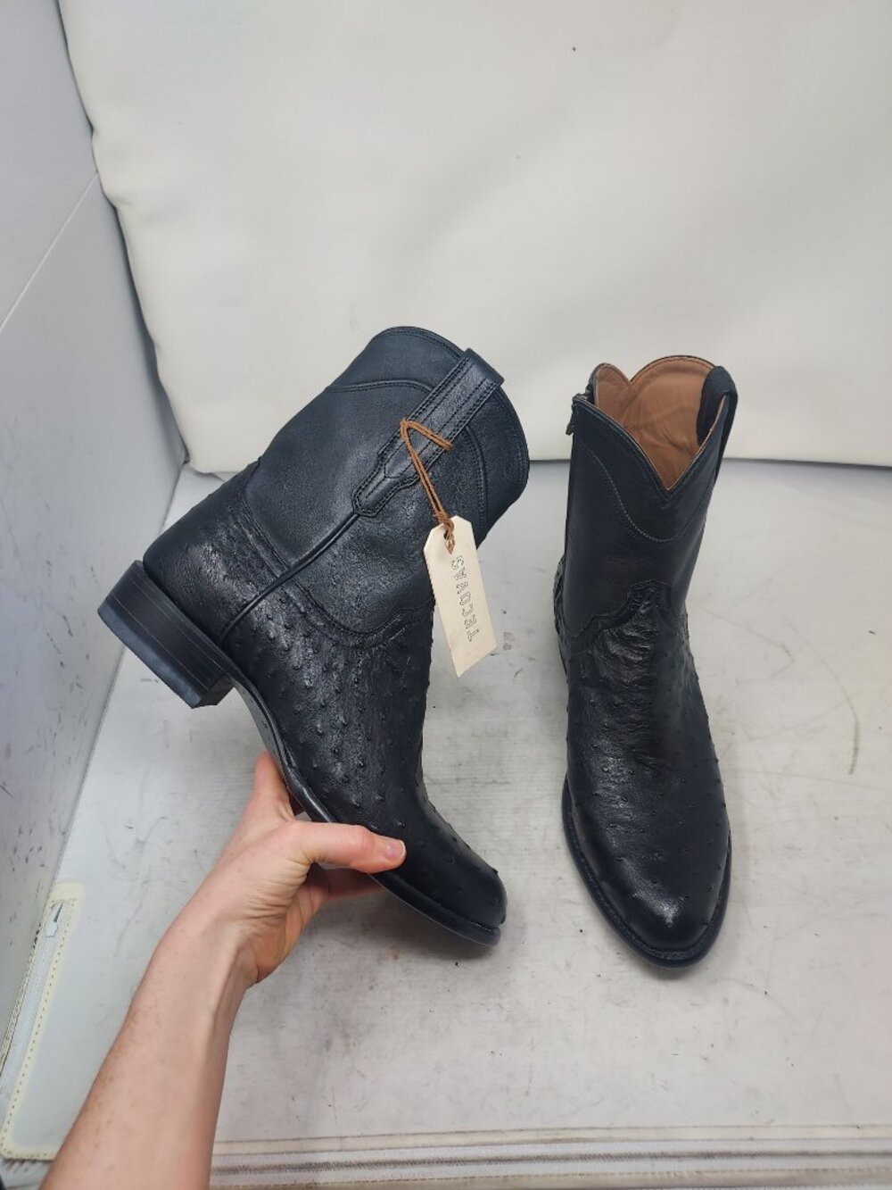 TECOVAS MENS Onyx Black Dean Ostrich Zip Cowboy Boot